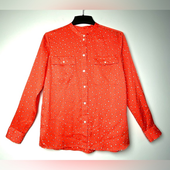 J. Crew Women's Orange Silk Long Sleeve Button Up Star Print Top/Blouse Size 2 - Picture 2 of 12